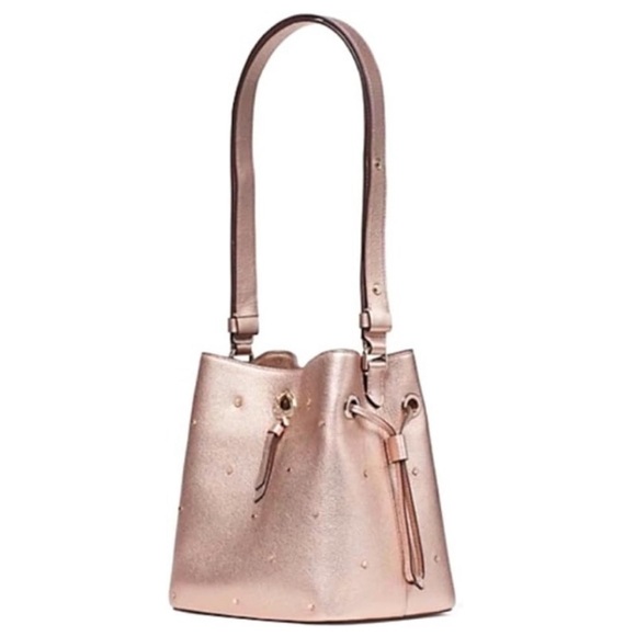 KATE SPADE NEW YORK Marti Spade Stud Small Bucket Bag - Golden Pea Metallic - Picture 2 of 16